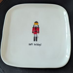 Rae Dunn Magenta HAPPY HOLIDAYS Red Nutcracker Soldier Plate Square